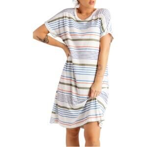 Striped T-Shirt Dress Multicolor Short Sleeve Knit Lightweight Size M Medium